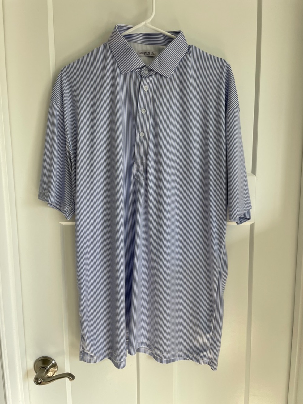 Collars &Co XL Light Blue & White Pinstripe Polo